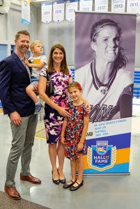 Dr. Katie (Heintz) Stowers &rsquo;06 with her family at the Sunshine State Conference Hall of Fame induction ceremony.