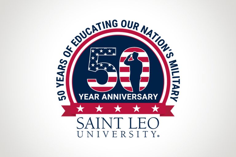 Saint Leo University's 50 year military anniversary logo