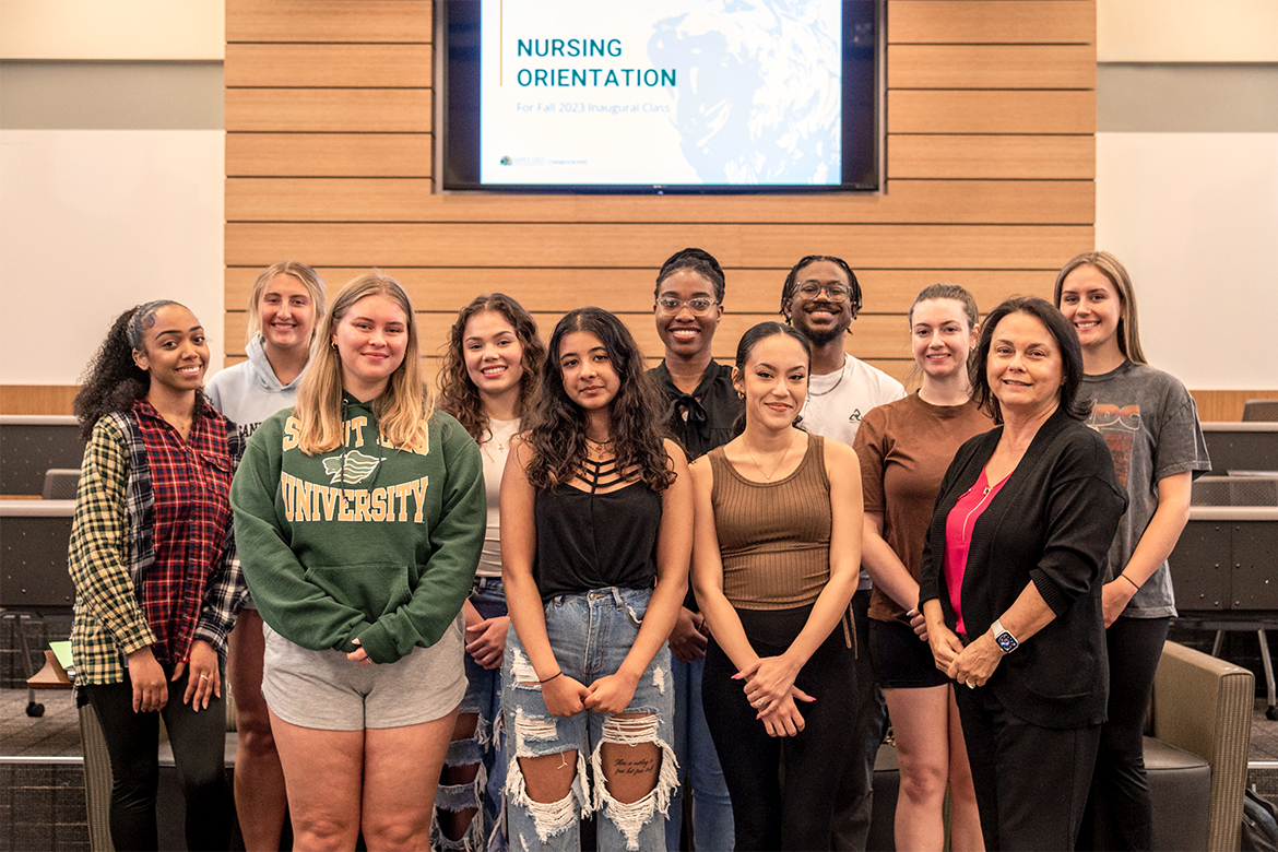 Group photo of the university’s inaugural class of juniors pursuing bachelor’s degrees in nursing this fall.